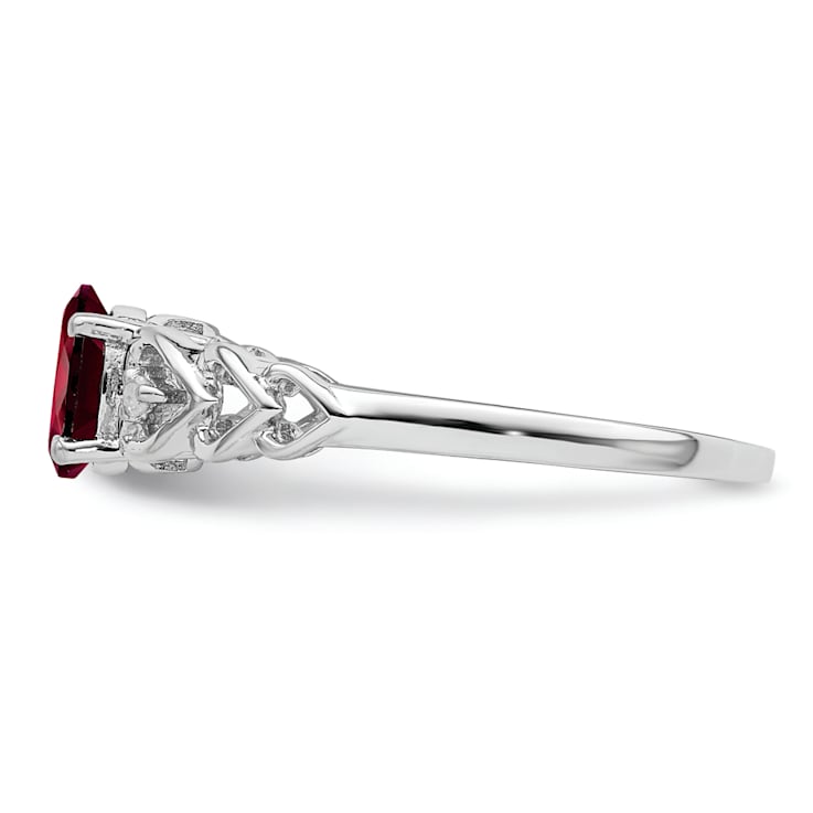 Rhodium Over Sterling Silver Garnet and Diamond Ring