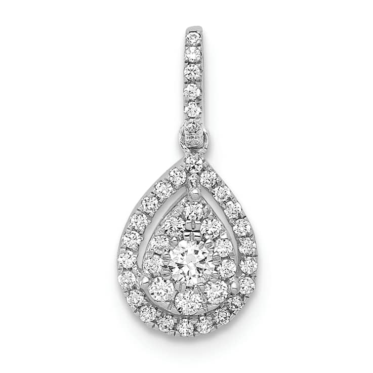Rhodium Over 10k White Gold 0.242 ctw Diamond Teardrop Pendant