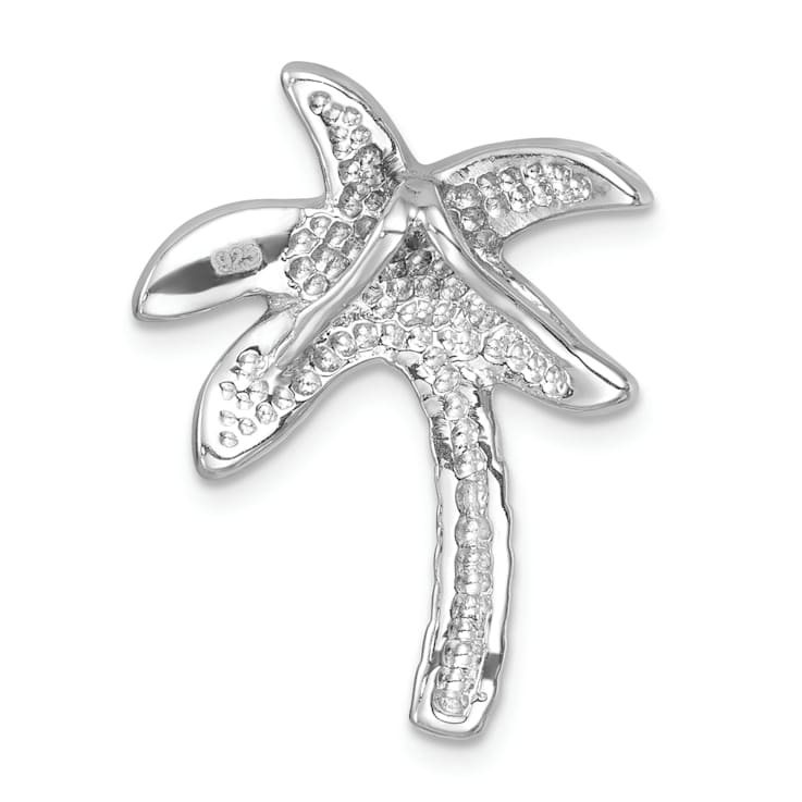 Rhodium Over Sterling Silver Polished Green Crystal Palm Tree Chain Slide