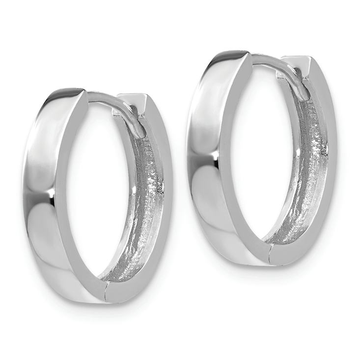 Rhodium Over 14k White Gold 7/16" Round Hinged Hoop Earrings