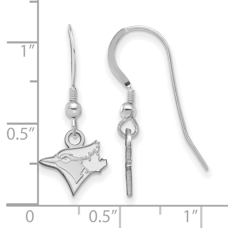 Rhodium Over Sterling Silver MLB LogoArt Toronto Blue Jays Dangle Earrings