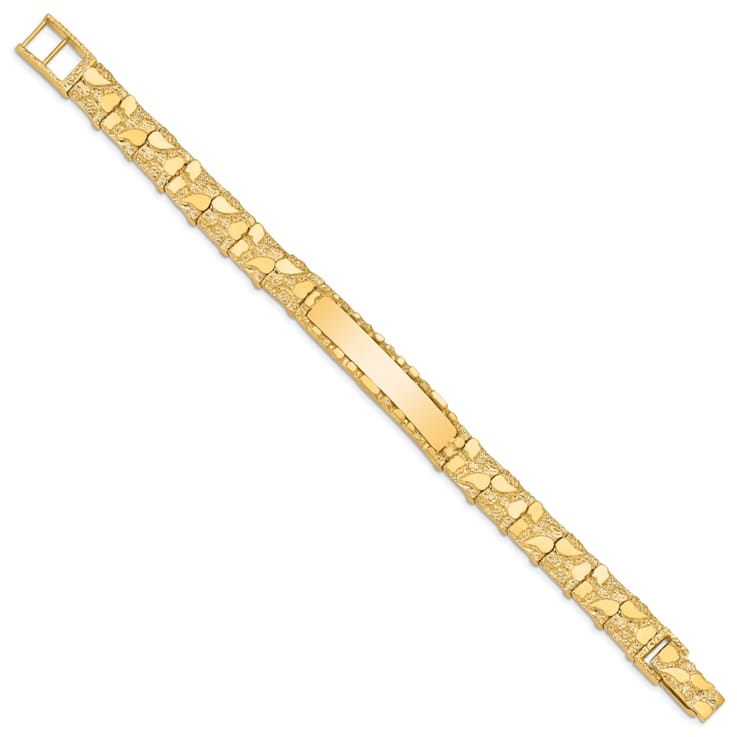14k Yellow Gold Textured Nugget ID Bracelet