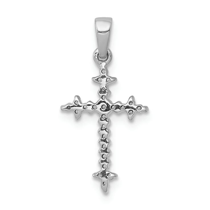 Rhodium Over 14k White Gold Diamond Fleur-De-Lis Cross Pendant