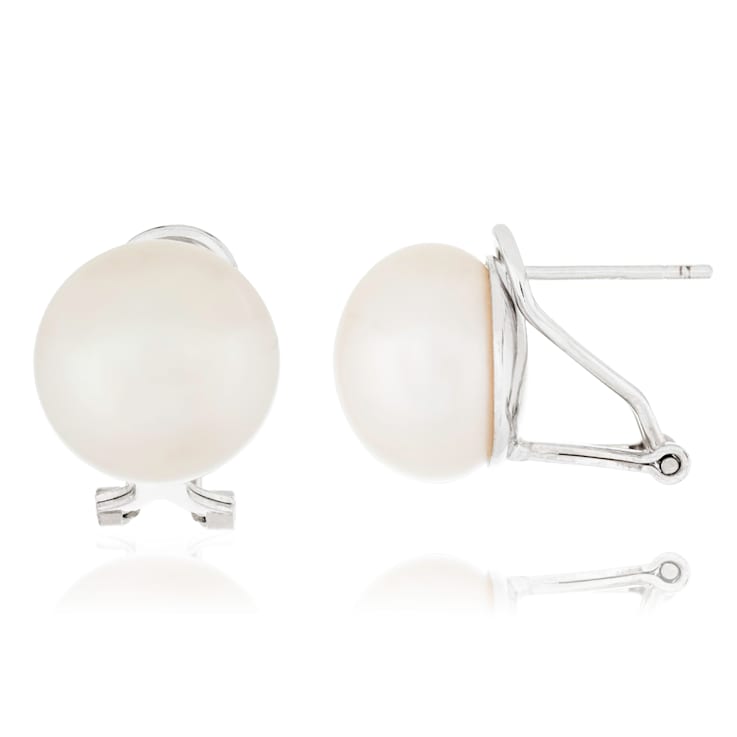 11-12mm White Cultured Freshwater Pearl Rhodium Over Sterling Silver Earrings