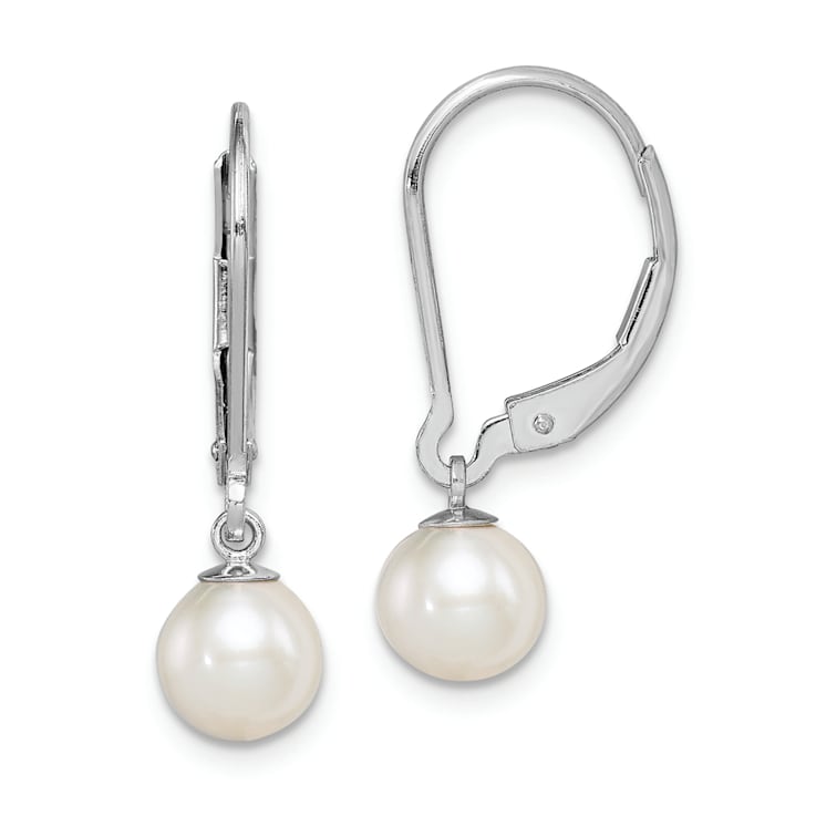Rhodium Over Sterling Silver 6-7mm Freshwater Cultured Pearl Leverback
Dangle Earrings