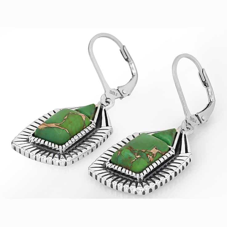Green Turquoise Oxidized Sterling Silver Earrings 10x7mm