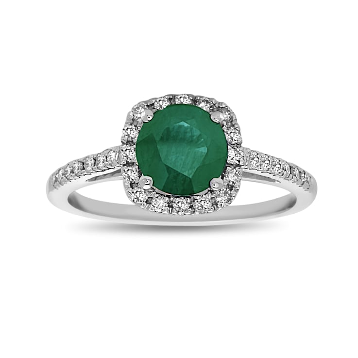 1.20ctw Emerald and Diamond Engagement Ring in 14k White Gold