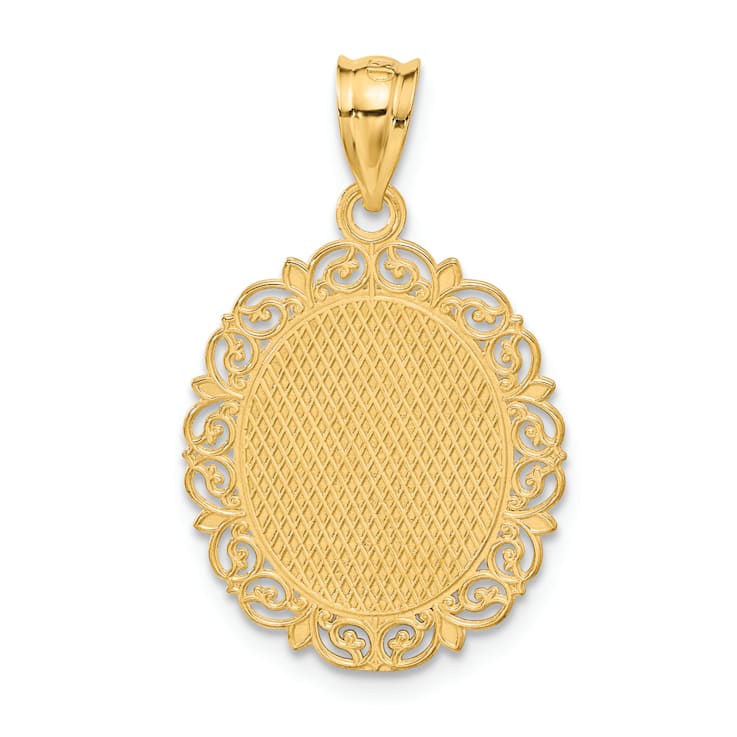 14k Yellow Gold Solid Satin, Polished and Textured Aries Zodiac Oval Pendant
