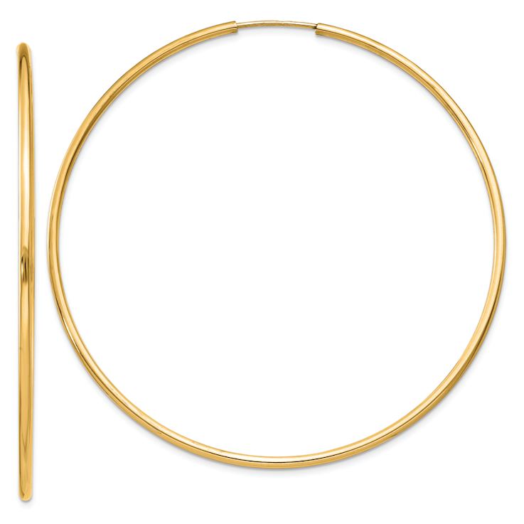 14k Yellow Gold Polished 2 1/8" Round Endless Hoop Earrings