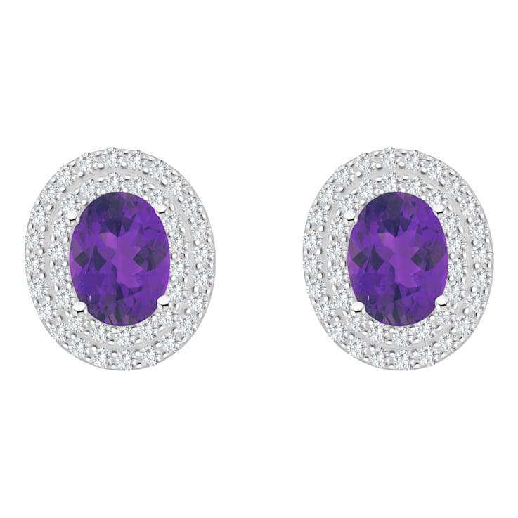 8x6mm Oval Amethyst And White Topaz Accent Rhodium Over Sterling Silver
Double Halo Stud Earrings