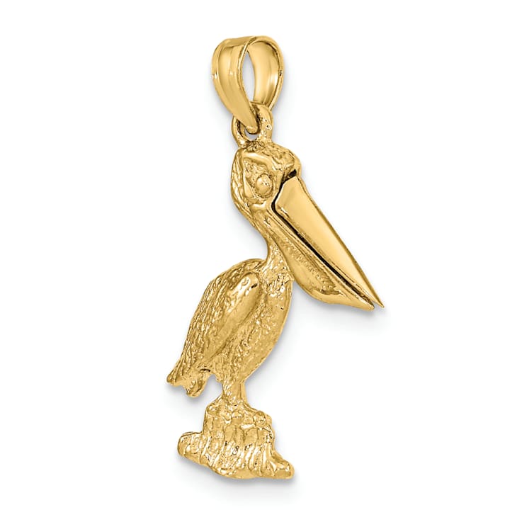 14k Yellow Gold Textured Standing Pelican with Moveable Mouth Pendant