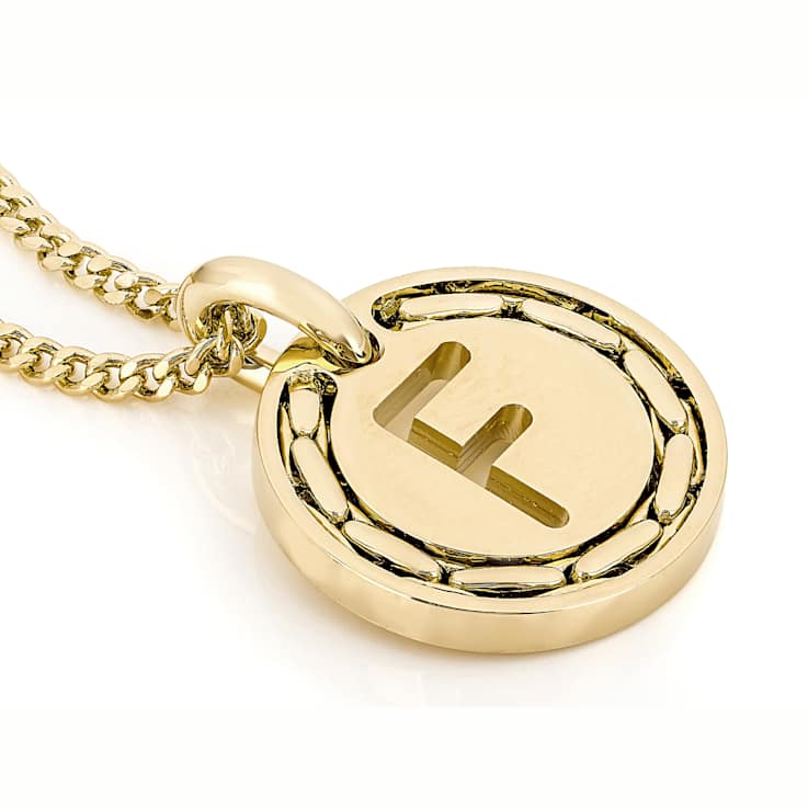 Cardano Initial F Pendant Necklace In 18K Gold Over Bronze