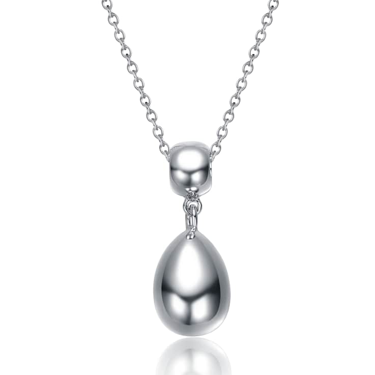 Double Bead Drop Pendant Necklace In Rhodium Over Brass