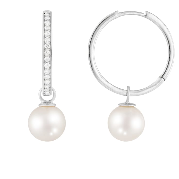 White Cultured Freshwater Pearl 14k White Gold Earrings 8-8.5mm