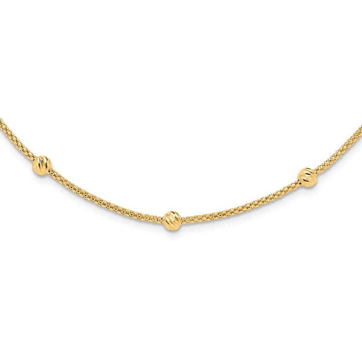 14K Yellow Gold Polished and Diamond-cut Beaded Necklace