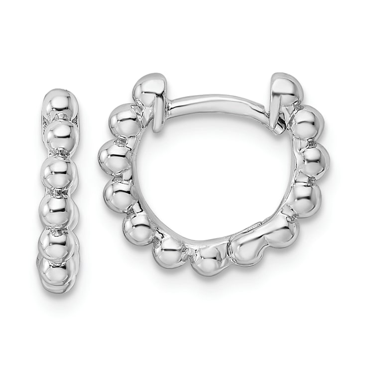 Rhodium Over Sterling Silver Beaded Hoop Earrings