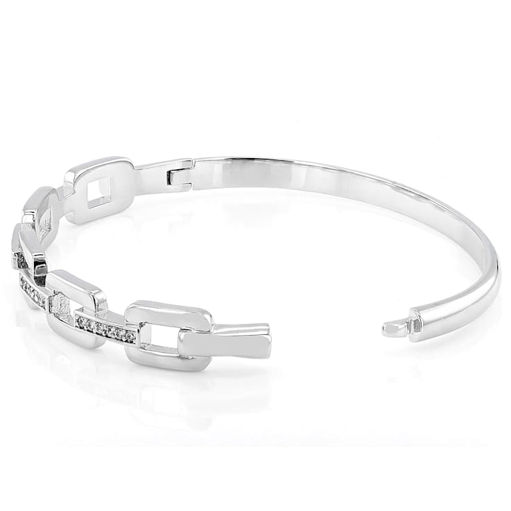 CZ Accented Bangle Bracelet In Sterling Silver
