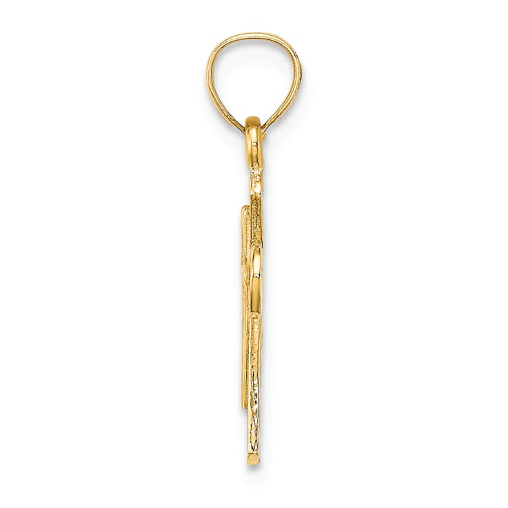 14k Yellow Gold Solid Textured Cross Pendant