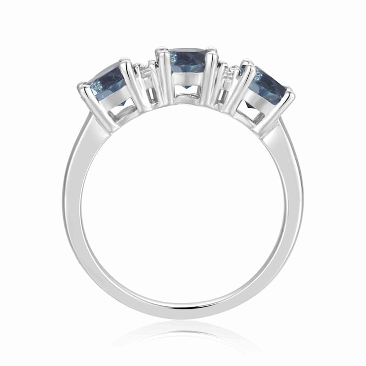 London Blue Topaz and Moissanite Sterling Silver 3-Stone Ring