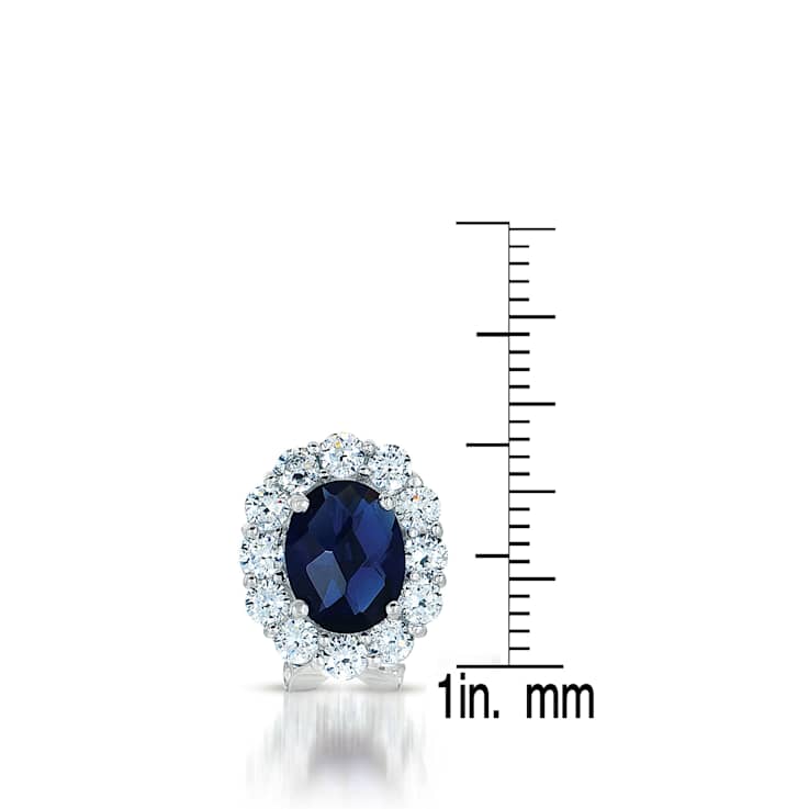 Sapphire Color CZ Halo Stud Earrings In Sterling Silver 7.4ctw