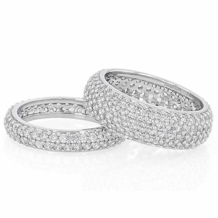 CZ Stackable Band Ring Set in Rhodium Over Brass