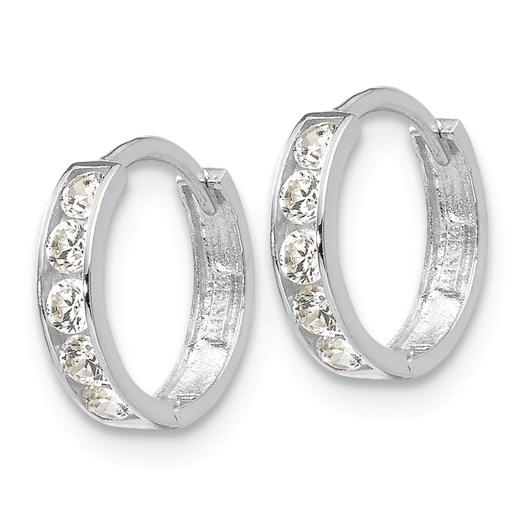 Rhodium Over 14K White Gold Cubic Zirconia Children's Hinged Hoop Earrings
