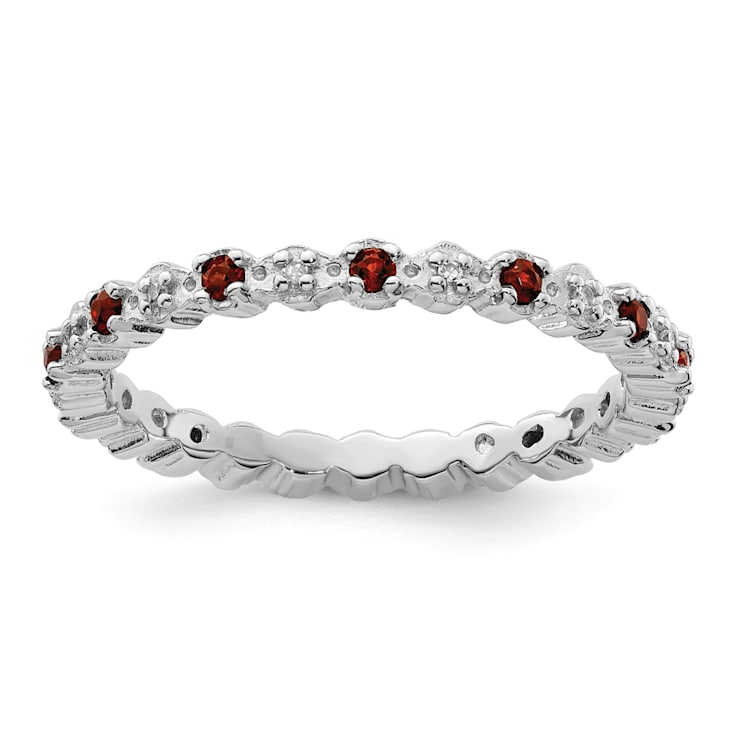 Sterling Silver Stackable Expressions Garnet and Diamond Ring