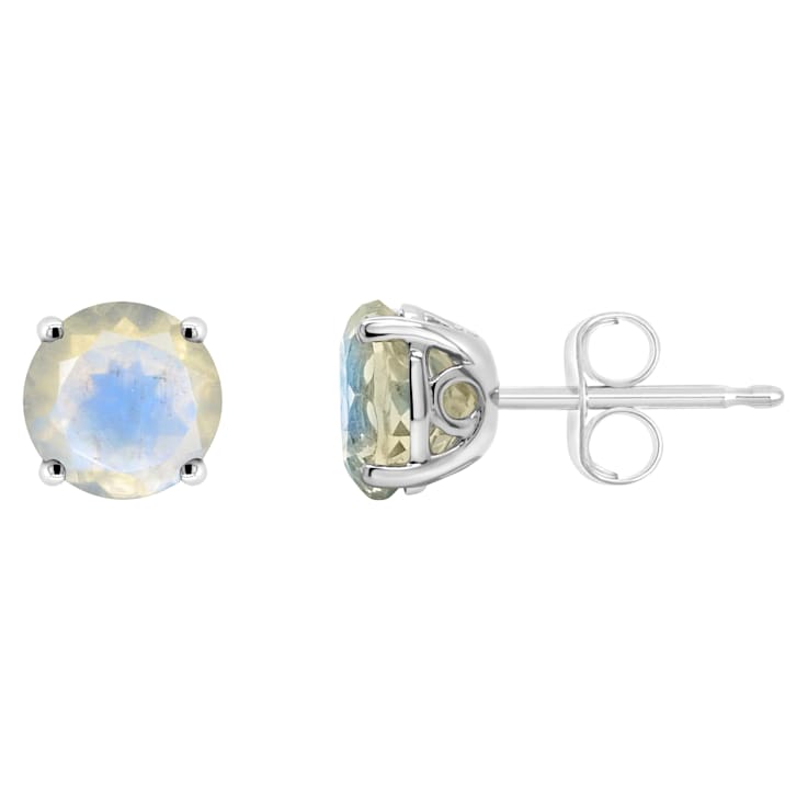 6mm Round Moonstone Rhodium Over Sterling Silver Stud Earrings