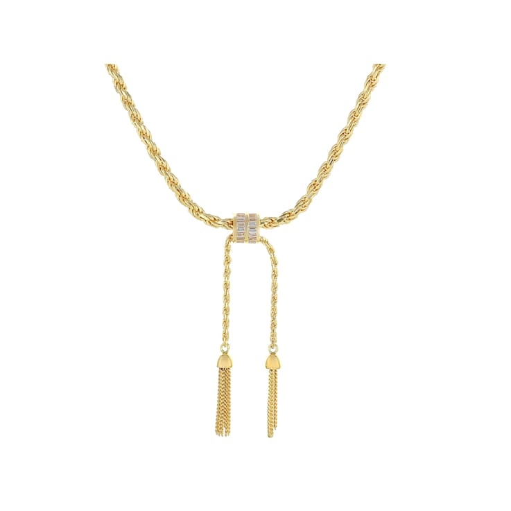 CZ Tassel Chain Necklace In 18K Gold Over Sterling Silver 1.28ctw