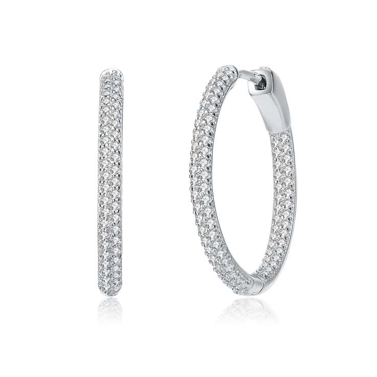 CZ Pave Inside-Out Hoop Earrings In Sterling Silver