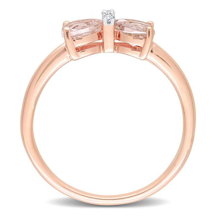 Morganite and Diamond 10K Rose Gold Bow Ring 1.015ctw