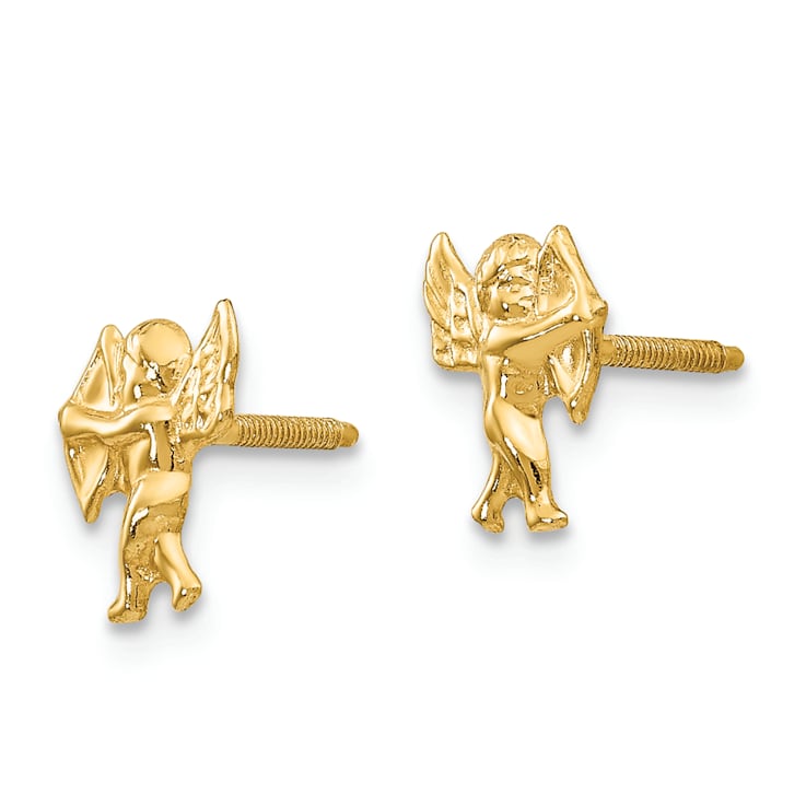 14k Yellow Gold Polished Cupid Screwback Earrings