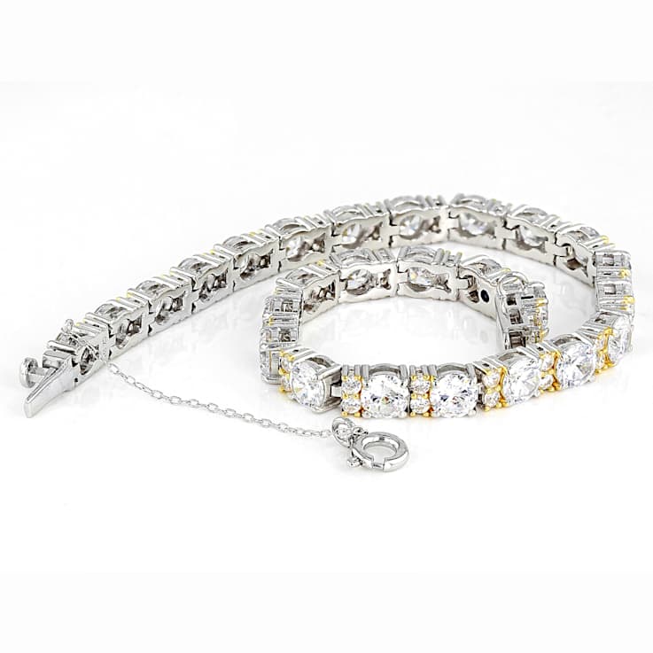 CZ Tennis Bracelet In Platinum-Enhanced Sterling Silver With 18K Gold
Accents 24.10ctw