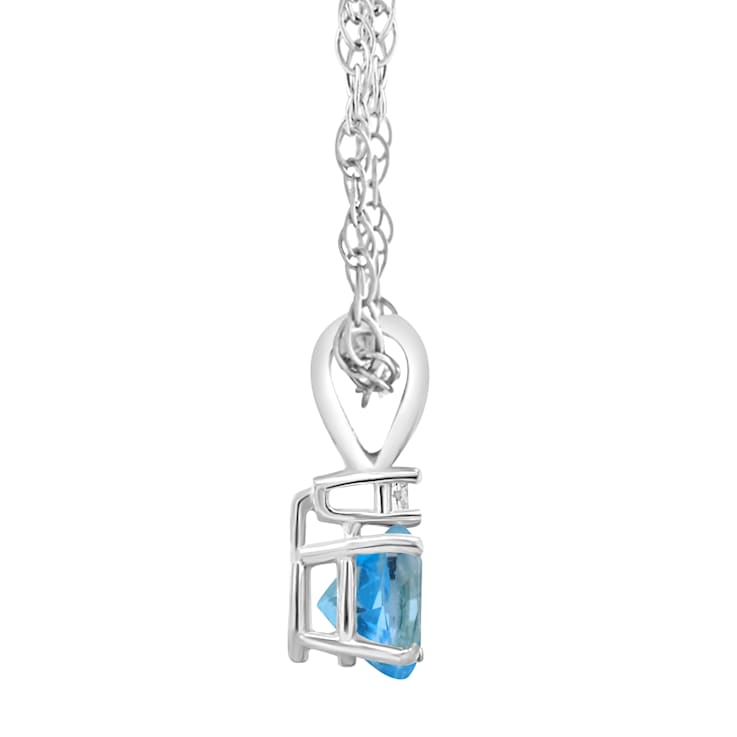 5mm Round Blue Topaz with Diamond Accent 14k White Gold Pendant With Chain
