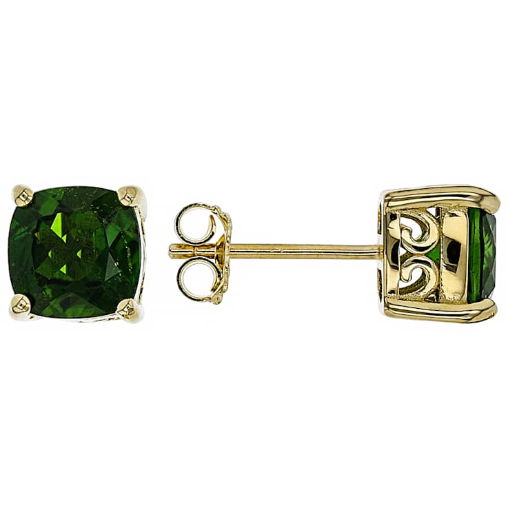 Chrome Diopside Solitaire Stud Earrings In 18K Gold Over Sterling Silver 2.67ctw