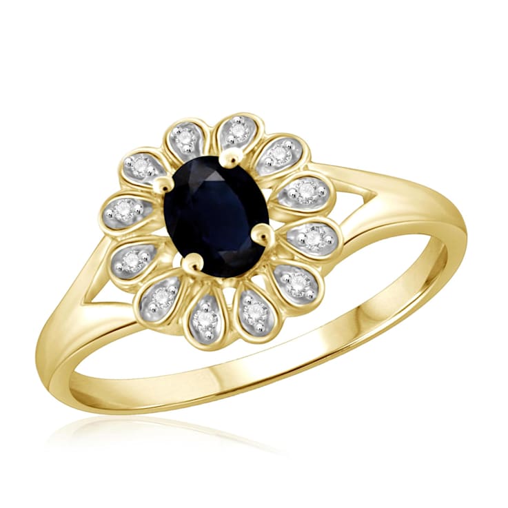 Black Sapphire with White Diamond Accent 14K Gold Over Sterling Silver
Ring 0.28ctw