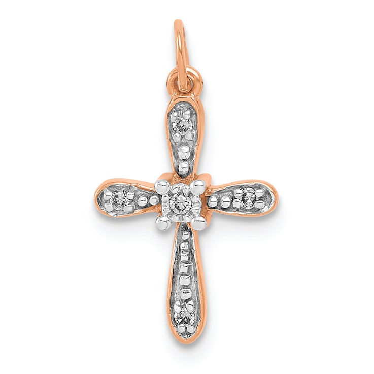 14k Rose Gold and Rhodium over 14k Rose Gold Diamond Cross Charm