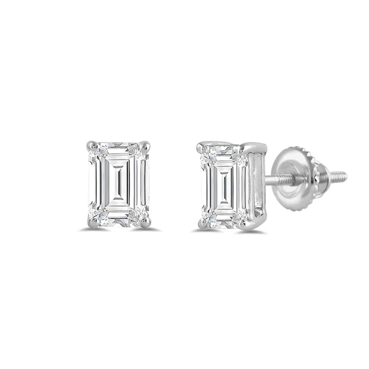 White Cubic Zirconia 14k White Gold Studs With Velvet Gift Box 2.00ctw