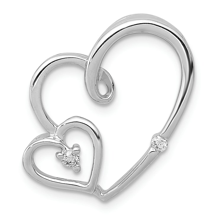 Rhodium Over 14k White Gold Diamond Double Hearts Chain Slide Pendant