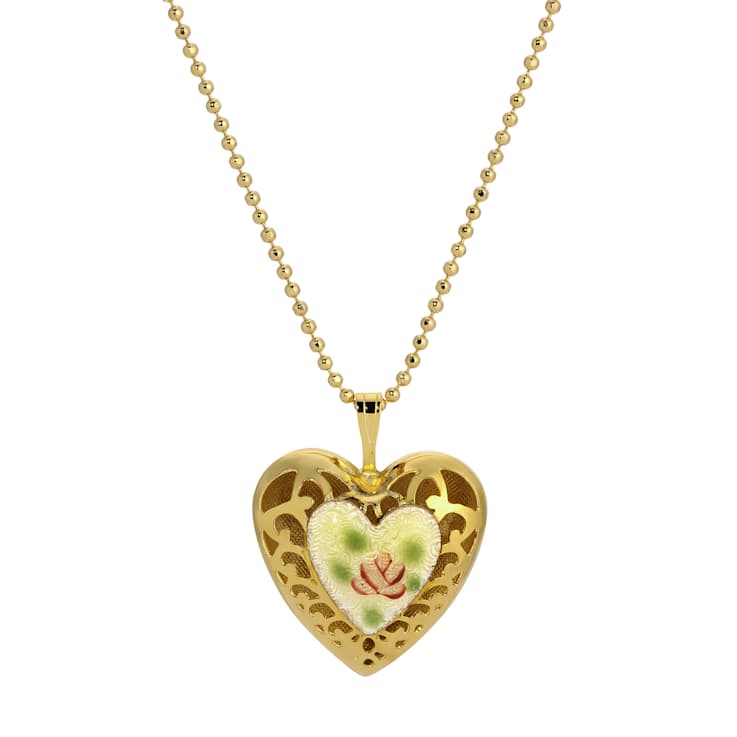 Heart Floral Enamel Pendant Necklace 18"