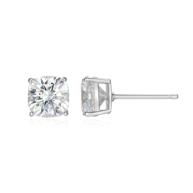 Square Cushion Cut Moissanite Platineve Stud Earrings 3.40ctw DEW