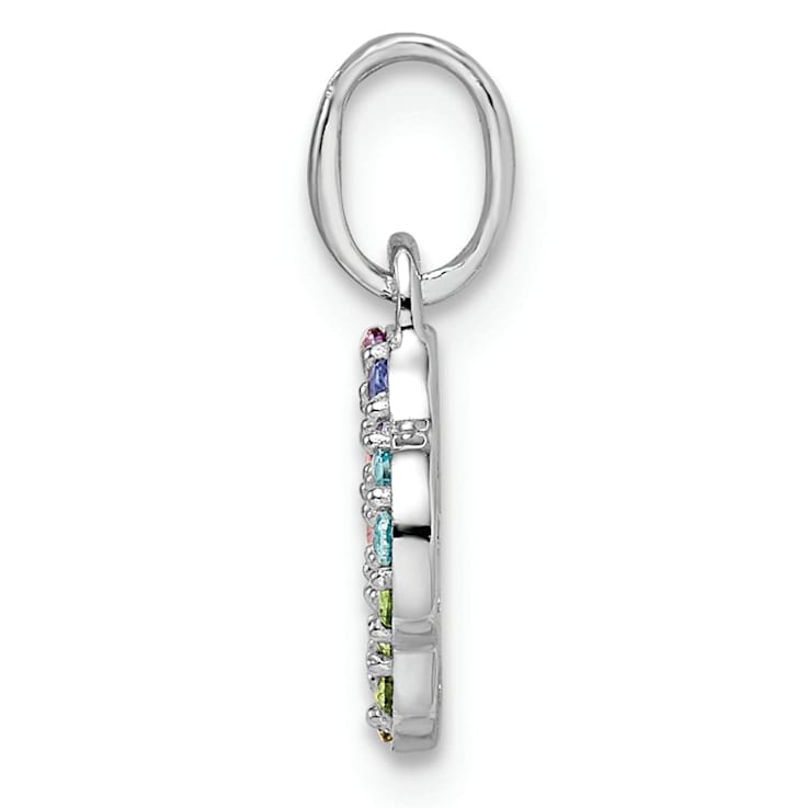 Rhodium Over Sterling Silver  Rainbow Nano Crystal Clover Pendant