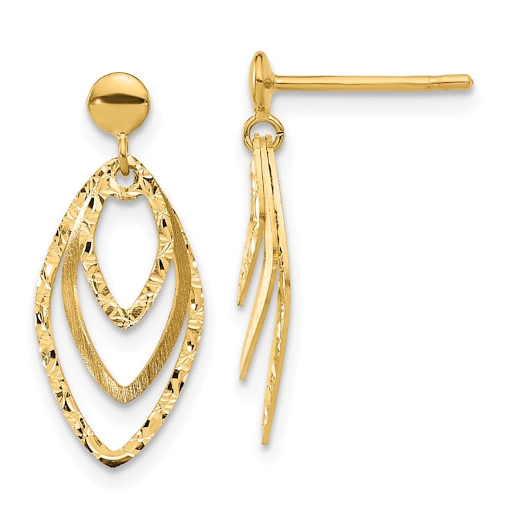 14K Yellow Gold Polished and Satin Post Dangle Earrings