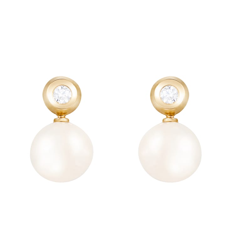 White Cultured Freshwater Pearl 14k Yellow Gold Earrings 8-8.5mm
