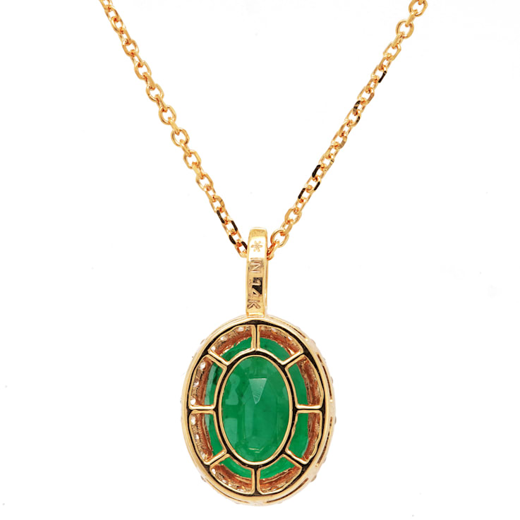 3.88 Ctw Emerald and 0.24 Ctw White Diamond Pendant in 14K YG