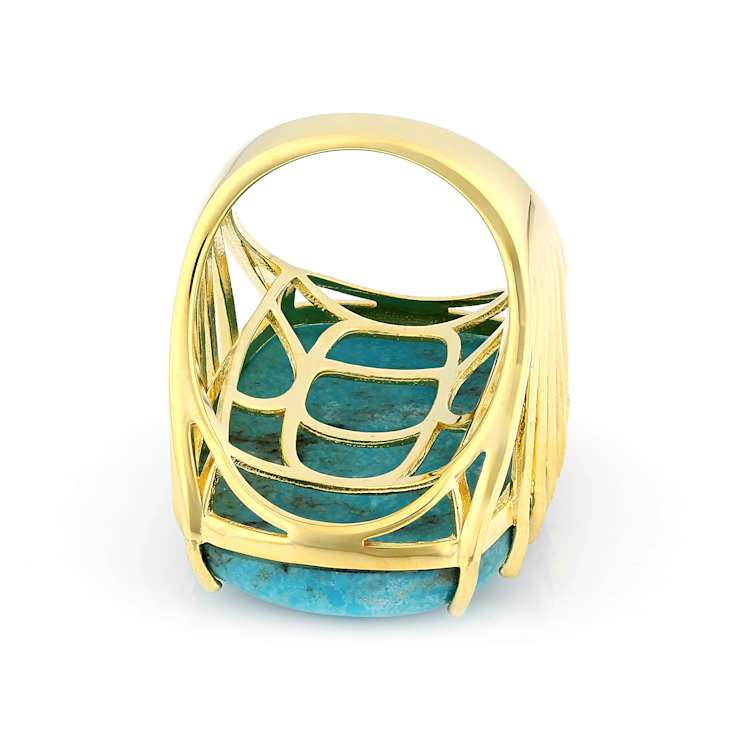 Turquoise Large Rectangular Cushion Solitaire Ring In 18K Gold Over
Sterling Silver