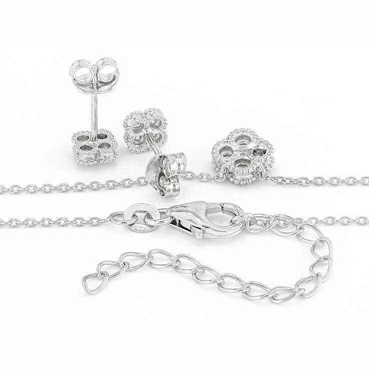 Refined Lab-Grown Diamond Cluster Necklace And Earring Set In Sterling Silver