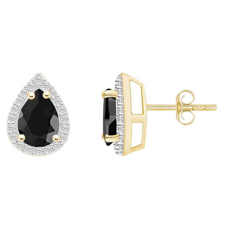 7x5mm Pear Shape Black Onyx And Created White Sapphire 10k Yellow Gold
Halo Stud Earrings