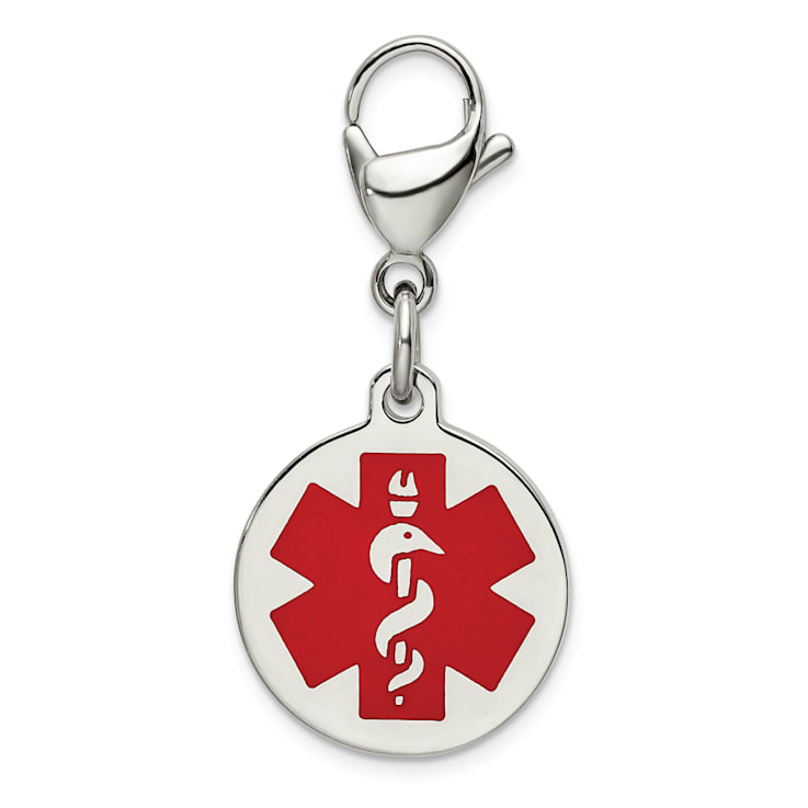 Stainless Steel Polished with Red Enamel Medical ID Charm