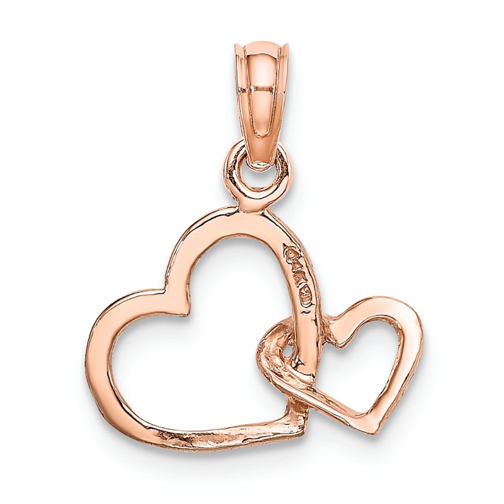 14K Rose Gold Polished Intertwined Double Heart Pendant